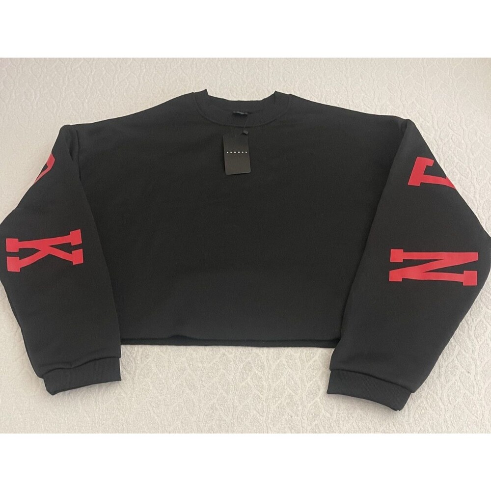SUMWON NEW YORK Cropped Sweatshirt Sz L Black With Red Women's Long Sleeve